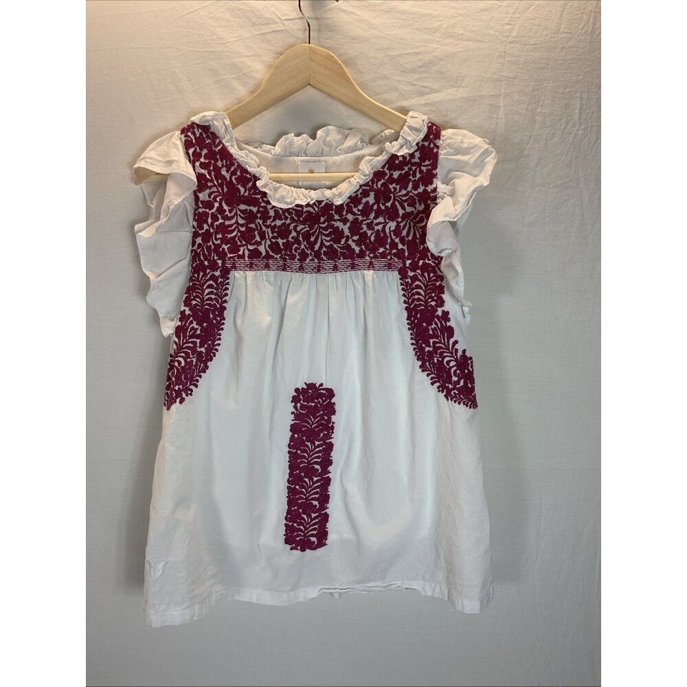 Elegant White and Red Embroidered Blouse